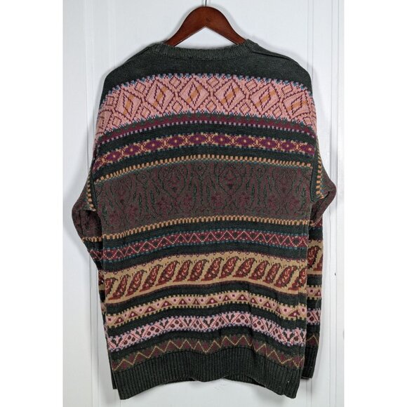Vintage Suburbans Womens Large Sweater Cardigan Button Up Fair Isle Stripe 90s - Picture 2 of 4